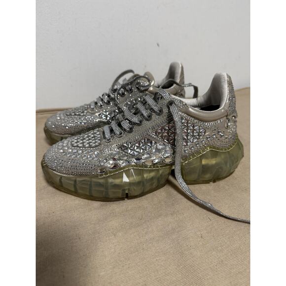Jimmy Choo Shoes Womens Size 9 Silver Crystal Embellished Chunky Sneakers Italy - Picture 1 of 16